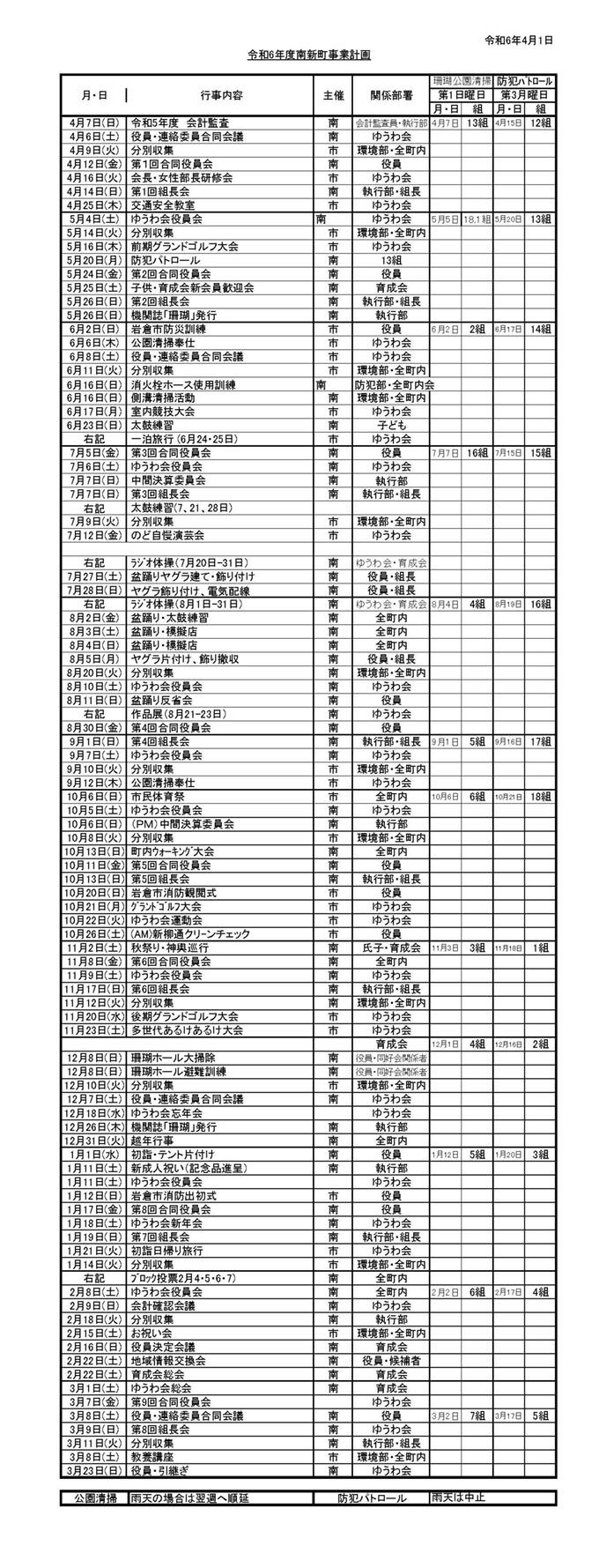 令和６年度南新町事業計画