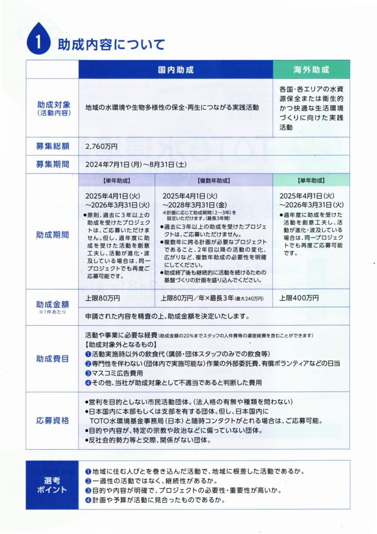 TOTO水環境基金第20回助成先団体募集 2ページ